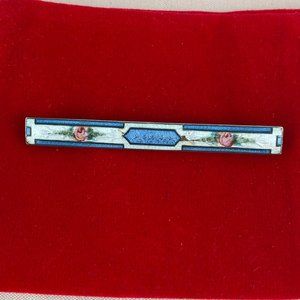Pink Flowers Guilloche Enameled Sterling Bar Pin